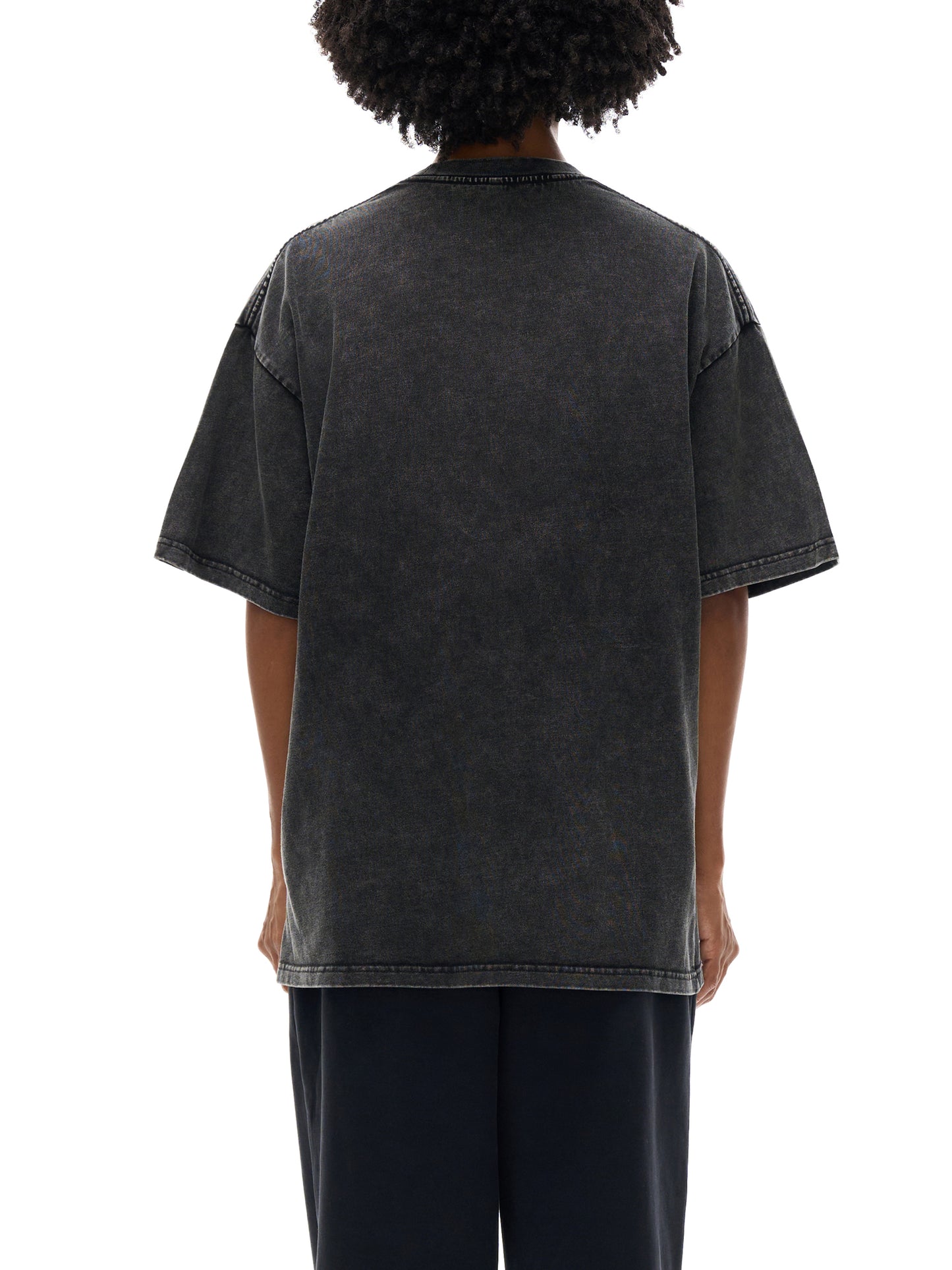 Snow Washed Oversized Cotton T-Shirt - Black