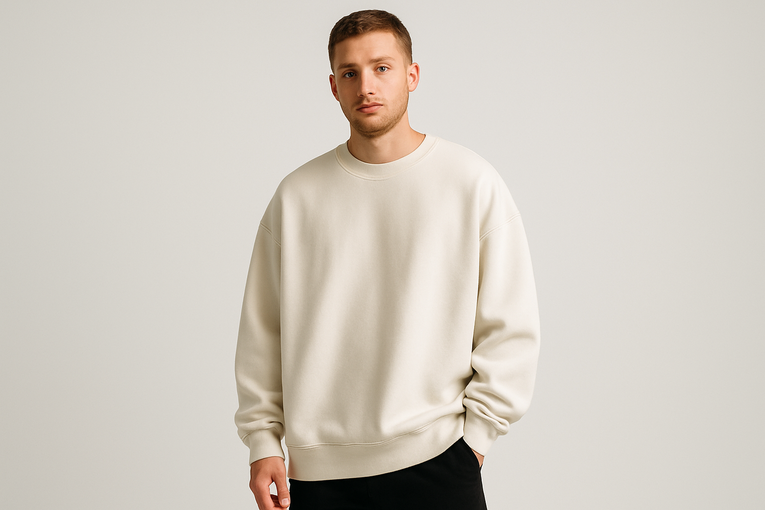 white man wearing oversized top